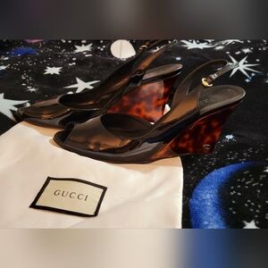 Gucci Tortois peeptoe wedge heels